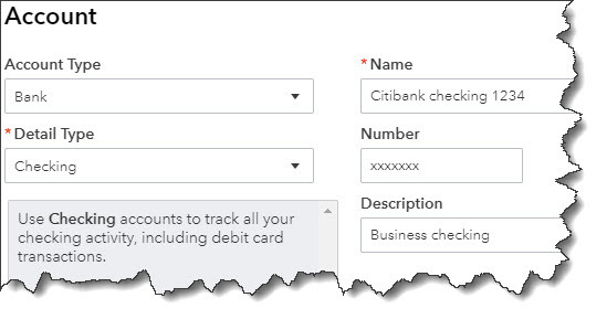 Setting up back accounts in QuickBooks Chart of Accounts