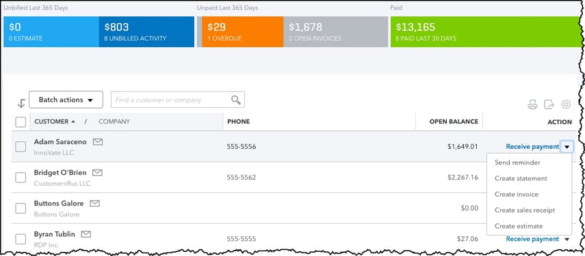 quickbooks customer database