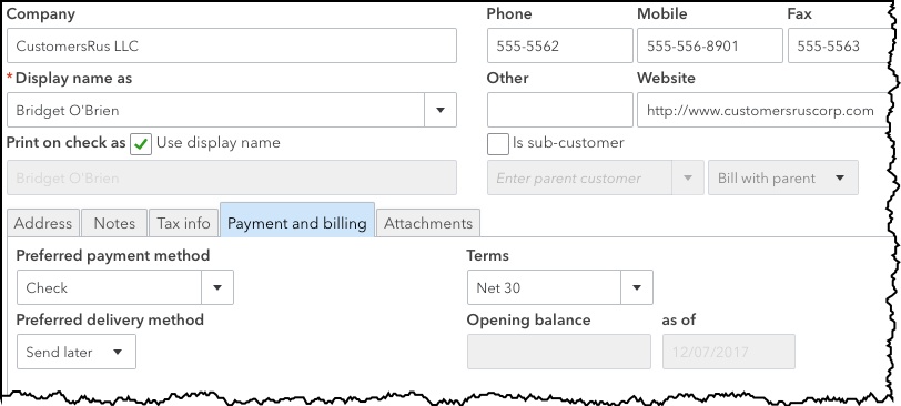 quickbooks customer database